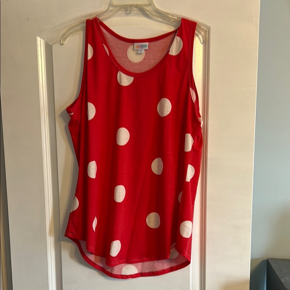 Maggie Barnes Red Sleeveless Tank Top with White Polka Dots